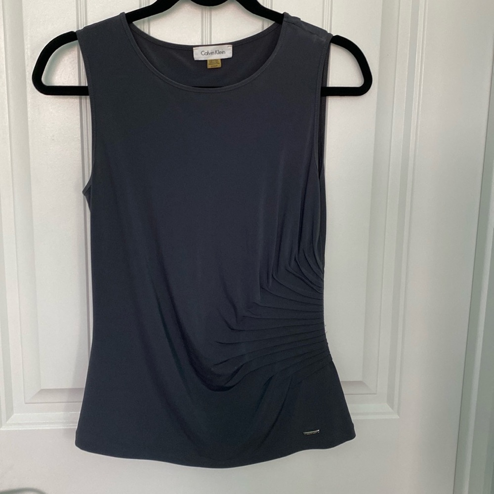 Calvin Klein Gray Sleeveless Blouse with Side Ruching - Small